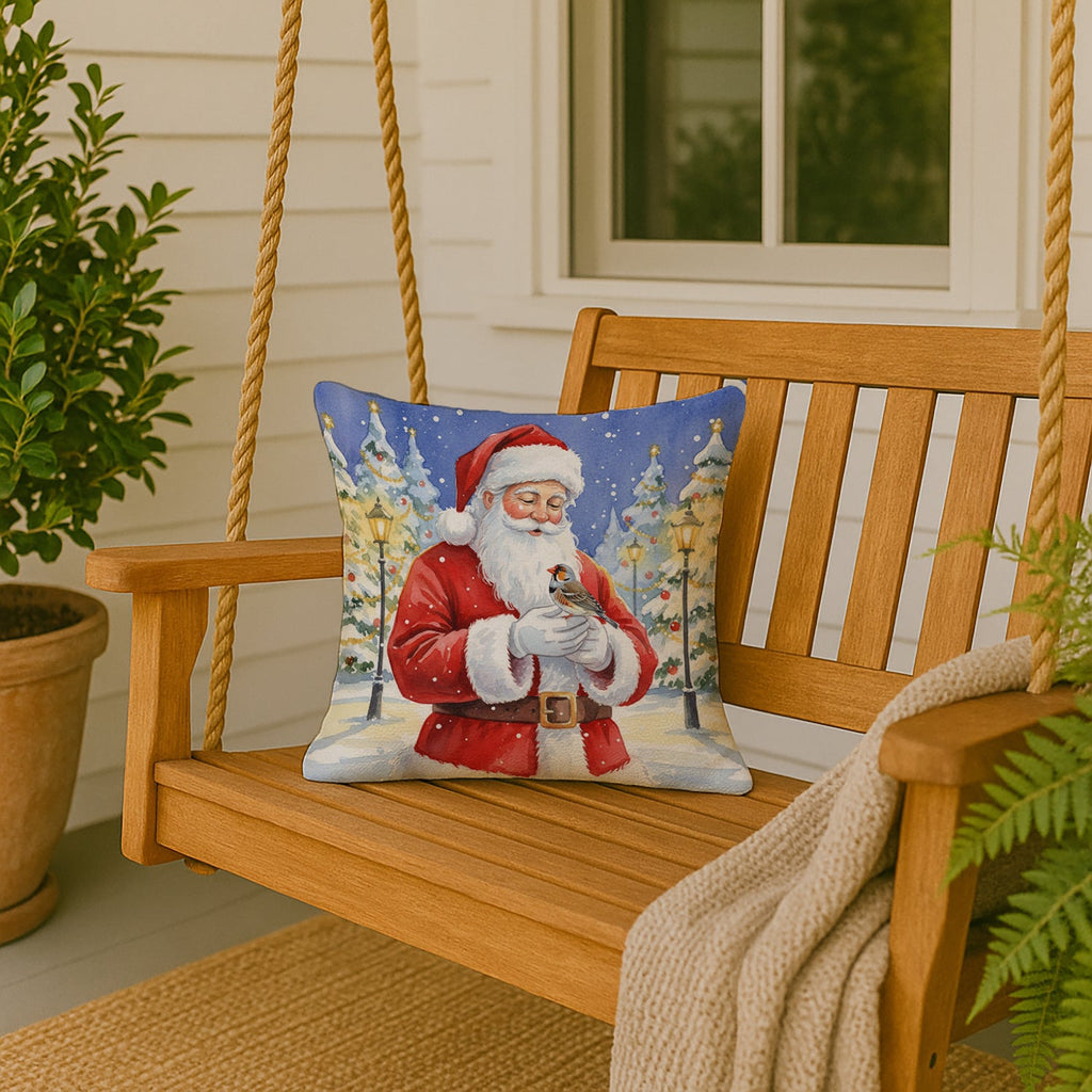 Zebra Finch with Santa Claus Decorative Throw Pillow 18x18 Indoor Outdoor Accent Cushion, Fabric Cover with Insert for Sofa, Bed, Porch & Living Room