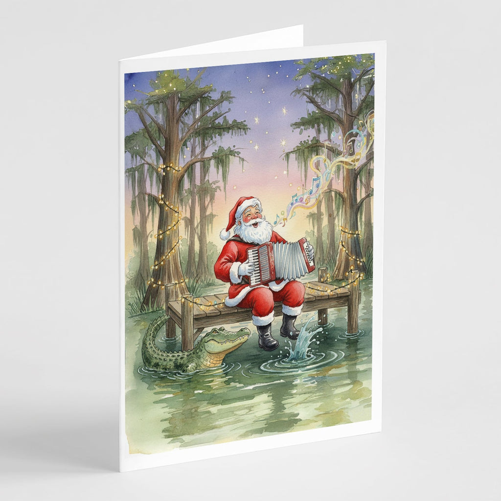 Cajun Santa Claus and the Accordion Gator Christmas Greeting Cards Pack of 8 Blank Cards with Envelopes Whimsical A7 Size 5x7