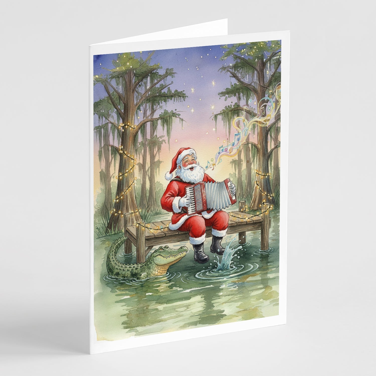 Cajun Santa Claus and the Accordion Gator Christmas Greeting Cards Pack of 8 Blank Cards with Envelopes Whimsical A7 Size 5x7