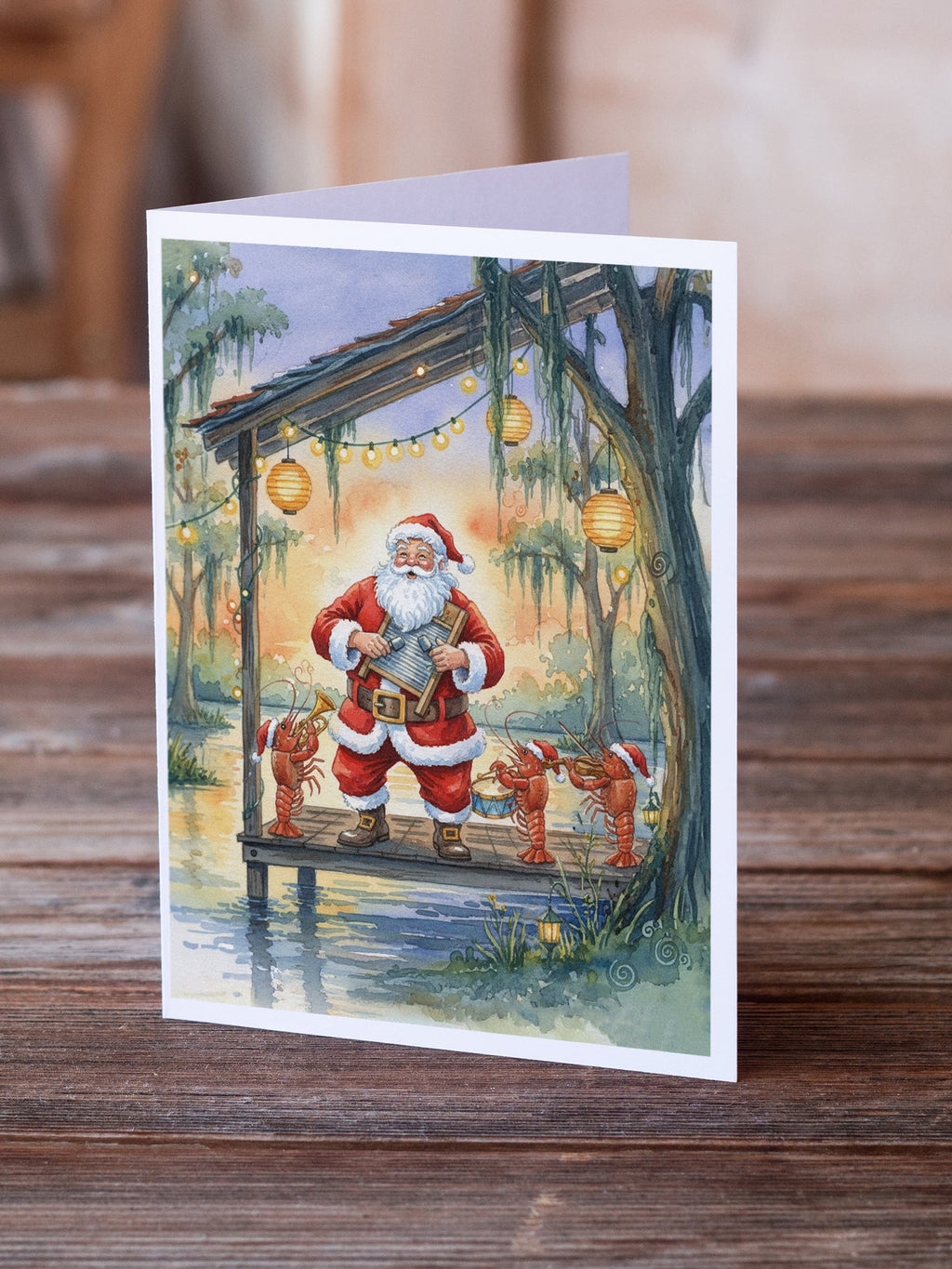 Cajun Santa Claus and the Crawfish Band Christmas Greeting Cards Pack of 8 Blank Cards with Envelopes Whimsical A7 Size 5x7