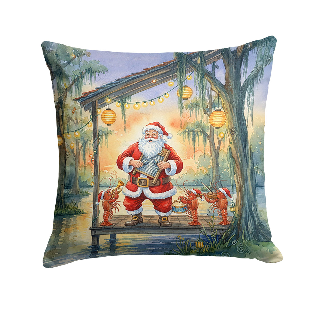 Cajun Santa Claus and the Crawfish Band Christmas Decorative Throw Pillow 14x14 Indoor Outdoor Accent Cushion, Fabric Cover with Insert for Sofa, Bed, Porch & Living Room
