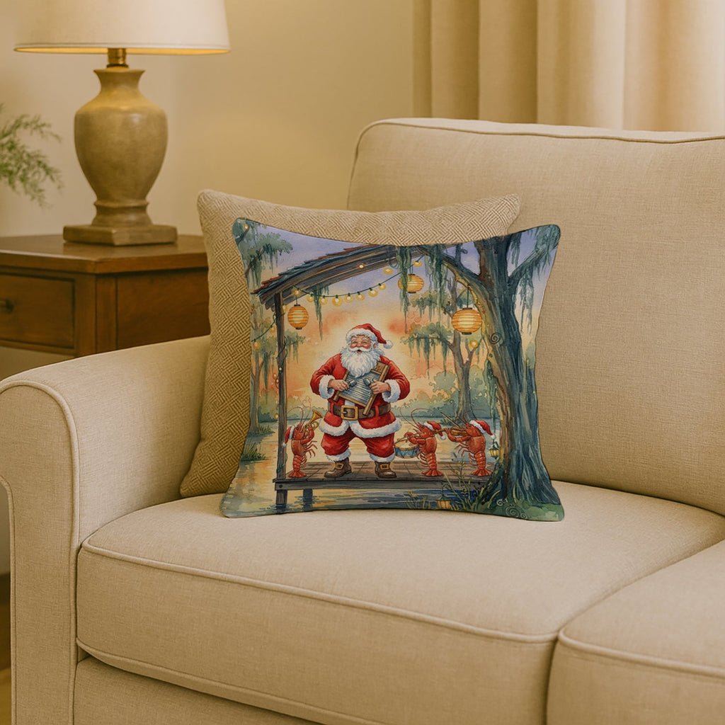Cajun Santa Claus and the Crawfish Band Christmas Decorative Throw Pillow 18x18 Indoor Outdoor Accent Cushion, Fabric Cover with Insert for Sofa, Bed, Porch & Living Room