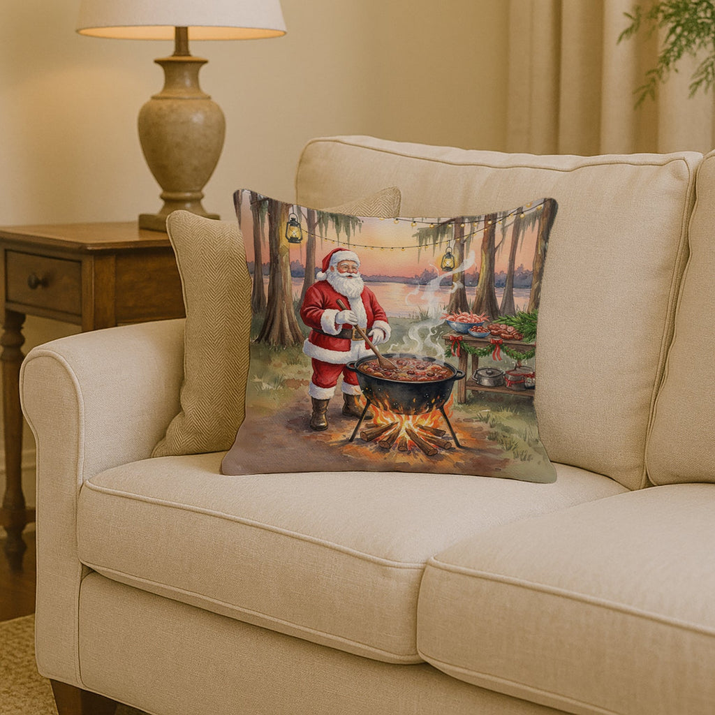 Cajun Santa Claus Cooking Gumbo Christmas Decorative Throw Pillow 14x14 Indoor Outdoor Accent Cushion, Fabric Cover with Insert for Sofa, Bed, Porch & Living Room