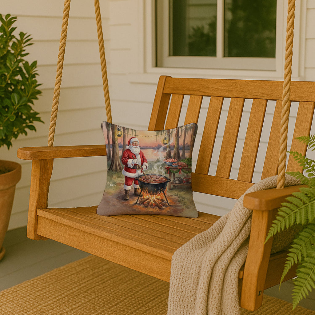 Cajun Santa Claus Cooking Gumbo Christmas Decorative Throw Pillow 14x14 Indoor Outdoor Accent Cushion, Fabric Cover with Insert for Sofa, Bed, Porch & Living Room