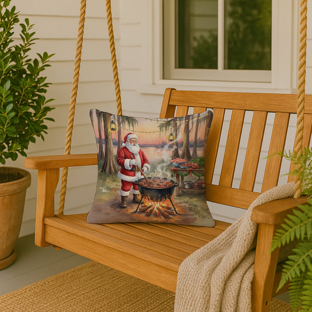 Cajun Santa Claus Cooking Gumbo Christmas Decorative Throw Pillow 18x18 Indoor Outdoor Accent Cushion, Fabric Cover with Insert for Sofa, Bed, Porch & Living Room