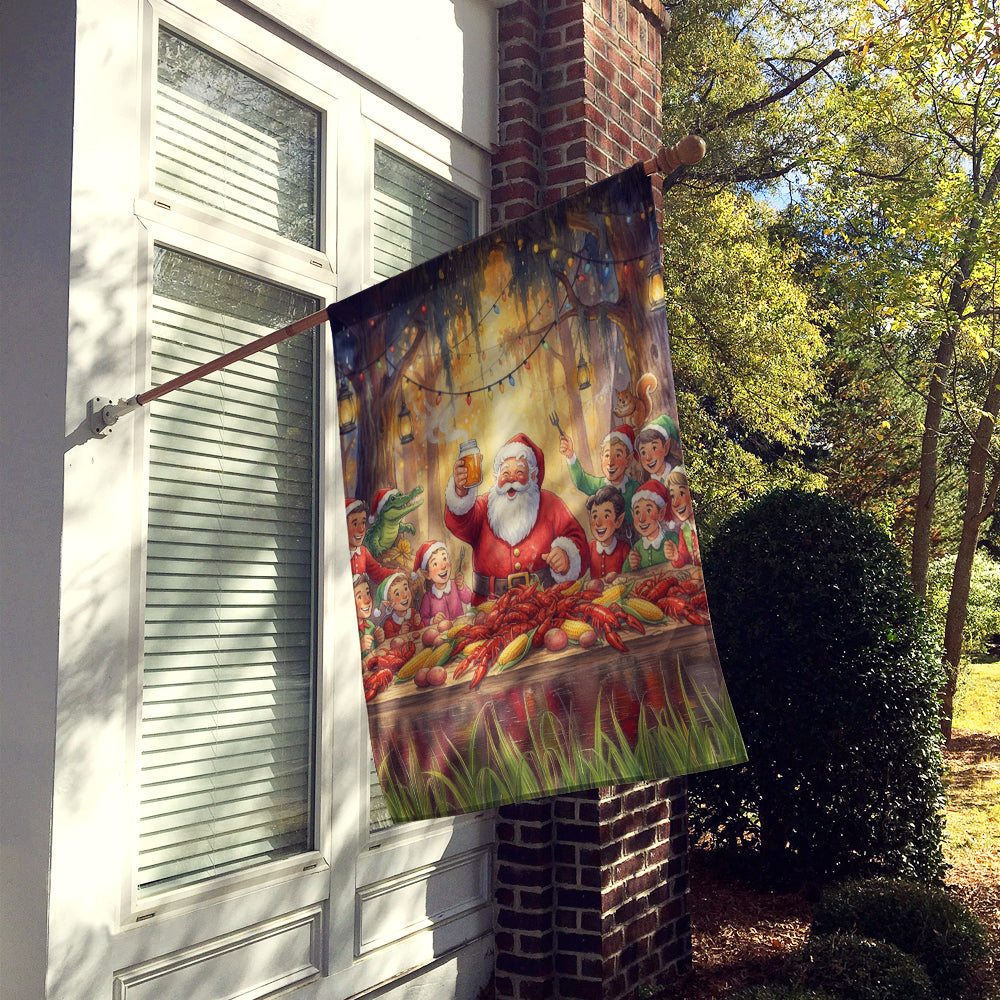 Cajun Santa Claus Crawfish Boil Christmas House Flag 28x40 Porch Sleeve Pole Decorative Outside Yard Banner Artwork Wall Hanging, Polyester