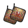 Cajun Santa Claus Crawfish Boil Christmas Pot Holder Set of 2 Heat Resistant Quilted Hot Pads 7.5 x 7.5 Inch, Insulated Kitchen Trivets for Cooking & Baking