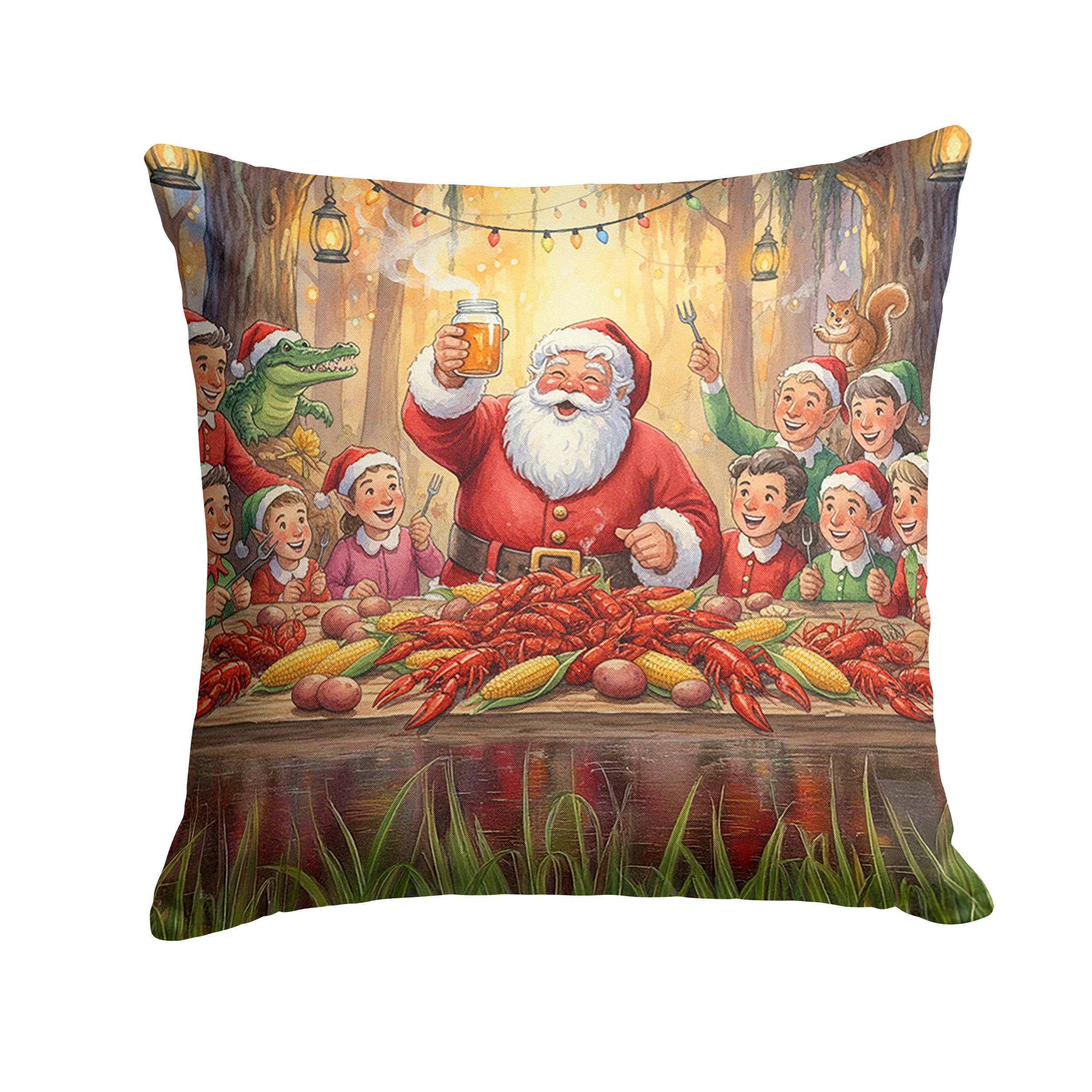 Cajun Santa Claus Crawfish Boil Christmas Decorative Throw Pillow 18x18 Indoor Outdoor Accent Cushion, Fabric Cover with Insert for Sofa, Bed, Porch & Living Room