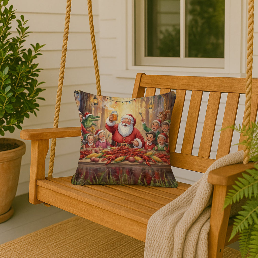 Cajun Santa Claus Crawfish Boil Christmas Decorative Throw Pillow 18x18 Indoor Outdoor Accent Cushion, Fabric Cover with Insert for Sofa, Bed, Porch & Living Room