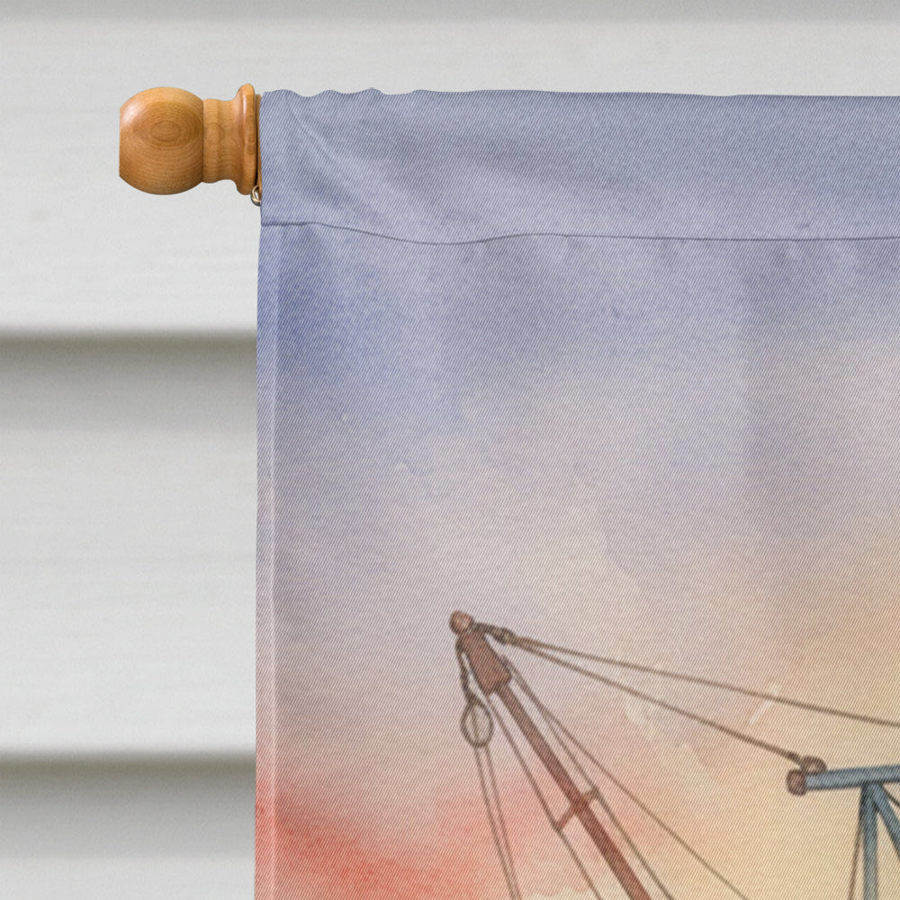 Cajun Santa Claus Decorating a Shrimp Boat Christmas House Flag 28x40 Porch Sleeve Pole Decorative Outside Yard Banner Artwork Wall Hanging, Polyester