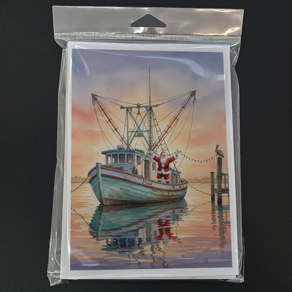 Cajun Santa Claus Decorating a Shrimp Boat Christmas Greeting Cards Pack of 8 Blank Cards with Envelopes Whimsical A7 Size 5x7