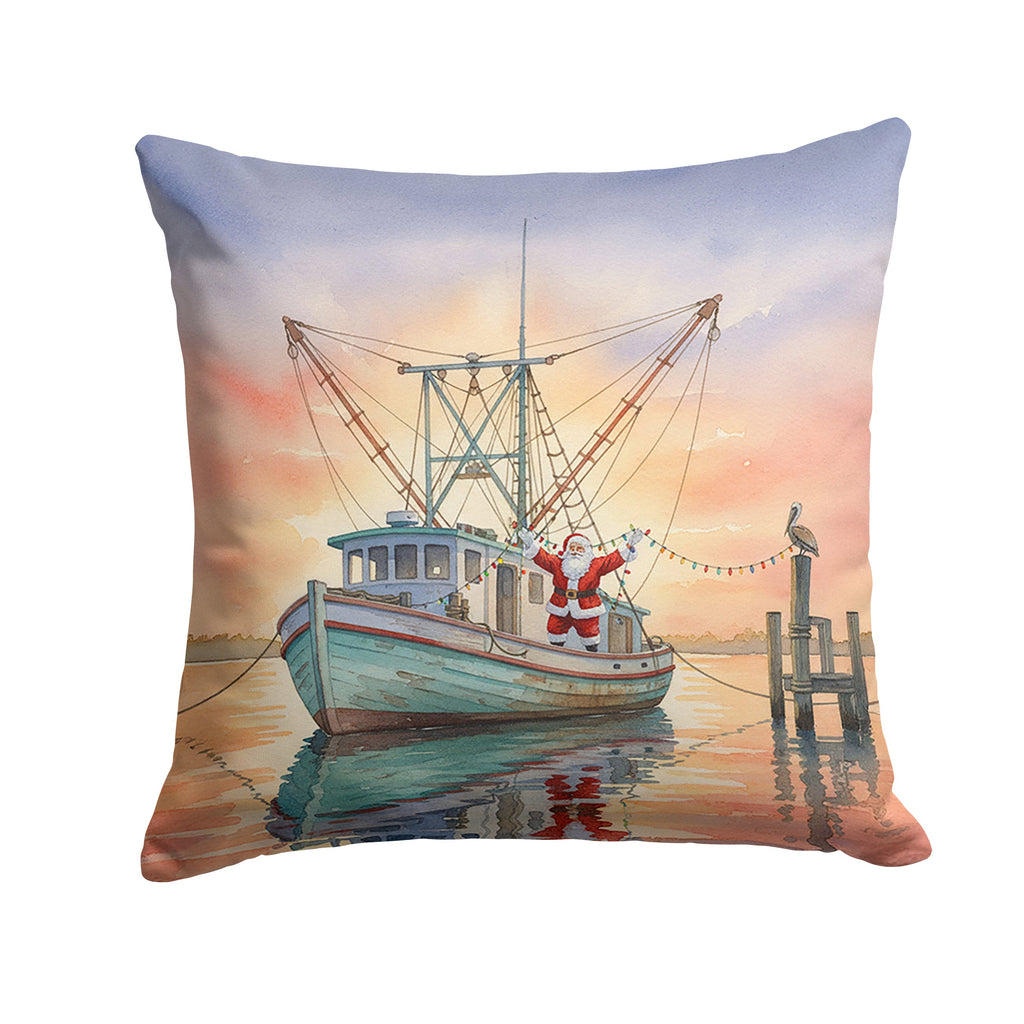 Cajun Santa Claus Decorating a Shrimp Boat Christmas Decorative Throw Pillow 18x18 Indoor Outdoor Accent Cushion, Fabric Cover with Insert for Sofa, Bed, Porch & Living Room