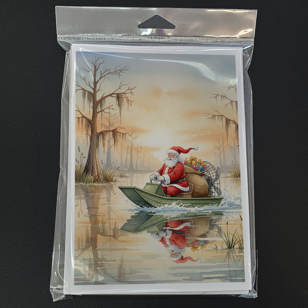 Cajun Santa Claus Delivering Gifts by Airboat Christmas Greeting Cards Pack of 8 Blank Cards with Envelopes Whimsical A7 Size 5x7