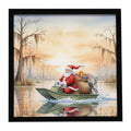 Cajun Santa Claus Delivering Gifts by Airboat Christmas Framed Metal Print Bathroom, Kitchen, Office, Home Decor Wall Art Ready to Hang, Square, 8X8