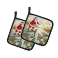 Cajun Santa Claus Feeding the Gators Christmas Pot Holder Set of 2 Heat Resistant Quilted Hot Pads 7.5 x 7.5 Inch, Insulated Kitchen Trivets for Cooking & Baking