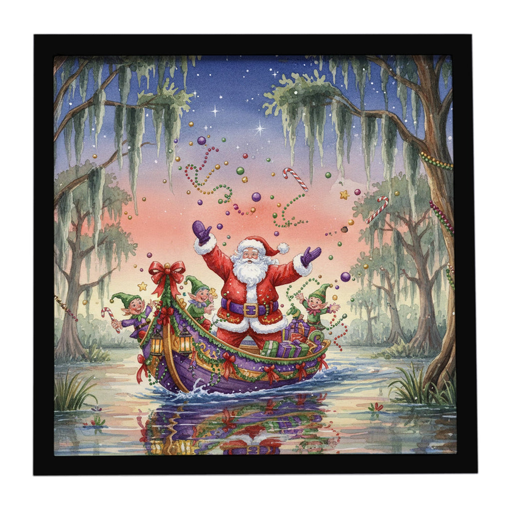 Cajun Santa Claus in the Bayou Christmas Parade Christmas Framed Metal Print Bathroom, Kitchen, Office, Home Decor Wall Art Ready to Hang, Square, 8X8