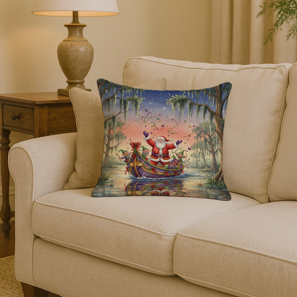 Cajun Santa Claus in the Bayou Christmas Parade Christmas Decorative Throw Pillow 14x14 Indoor Outdoor Accent Cushion, Fabric Cover with Insert for Sofa, Bed, Porch & Living Room