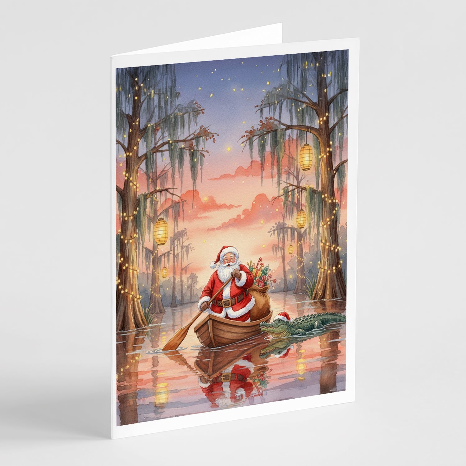 Cajun Santa Claus in the Pirogue Christmas Greeting Cards Pack of 8 Blank Cards with Envelopes Whimsical A7 Size 5x7