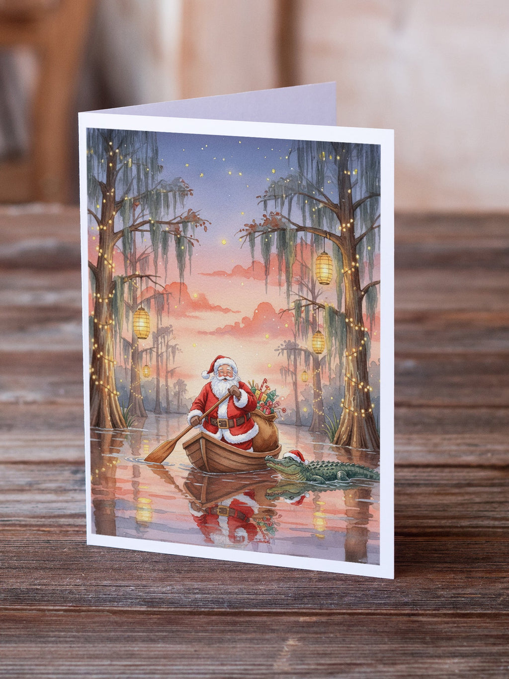Cajun Santa Claus in the Pirogue Christmas Greeting Cards Pack of 8 Blank Cards with Envelopes Whimsical A7 Size 5x7