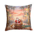 Cajun Santa Claus in the Pirogue Christmas Decorative Throw Pillow 14x14 Indoor Outdoor Accent Cushion, Fabric Cover with Insert for Sofa, Bed, Porch & Living Room
