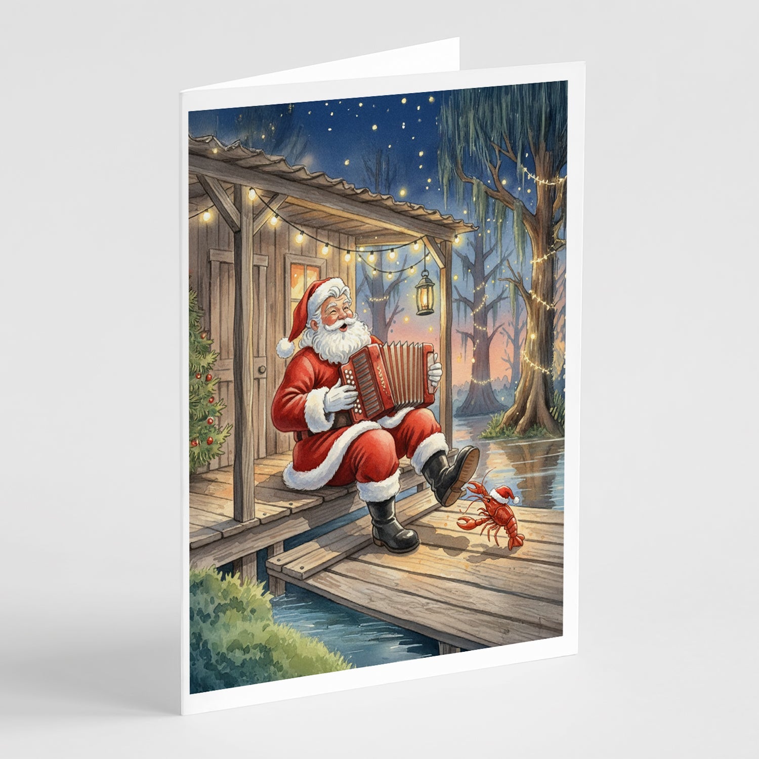 Cajun Santa Claus Playing Zydeco Christmas Greeting Cards Pack of 8 Blank Cards with Envelopes Whimsical A7 Size 5x7
