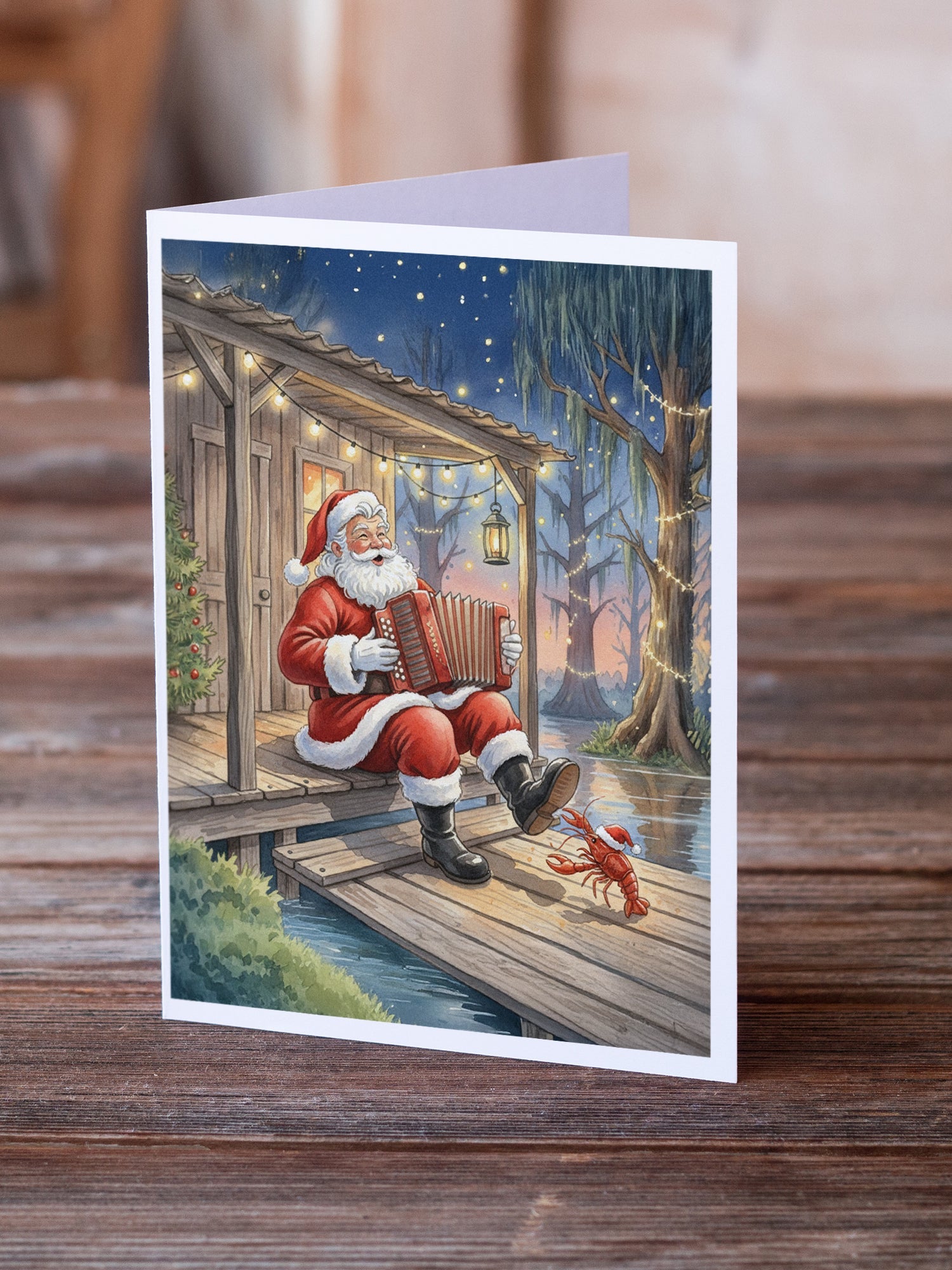 Cajun Santa Claus Playing Zydeco Christmas Greeting Cards Pack of 8 Blank Cards with Envelopes Whimsical A7 Size 5x7