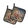 Cajun Santa Claus Playing Zydeco Christmas Pot Holder Set of 2 Heat Resistant Quilted Hot Pads 7.5 x 7.5 Inch, Insulated Kitchen Trivets for Cooking & Baking