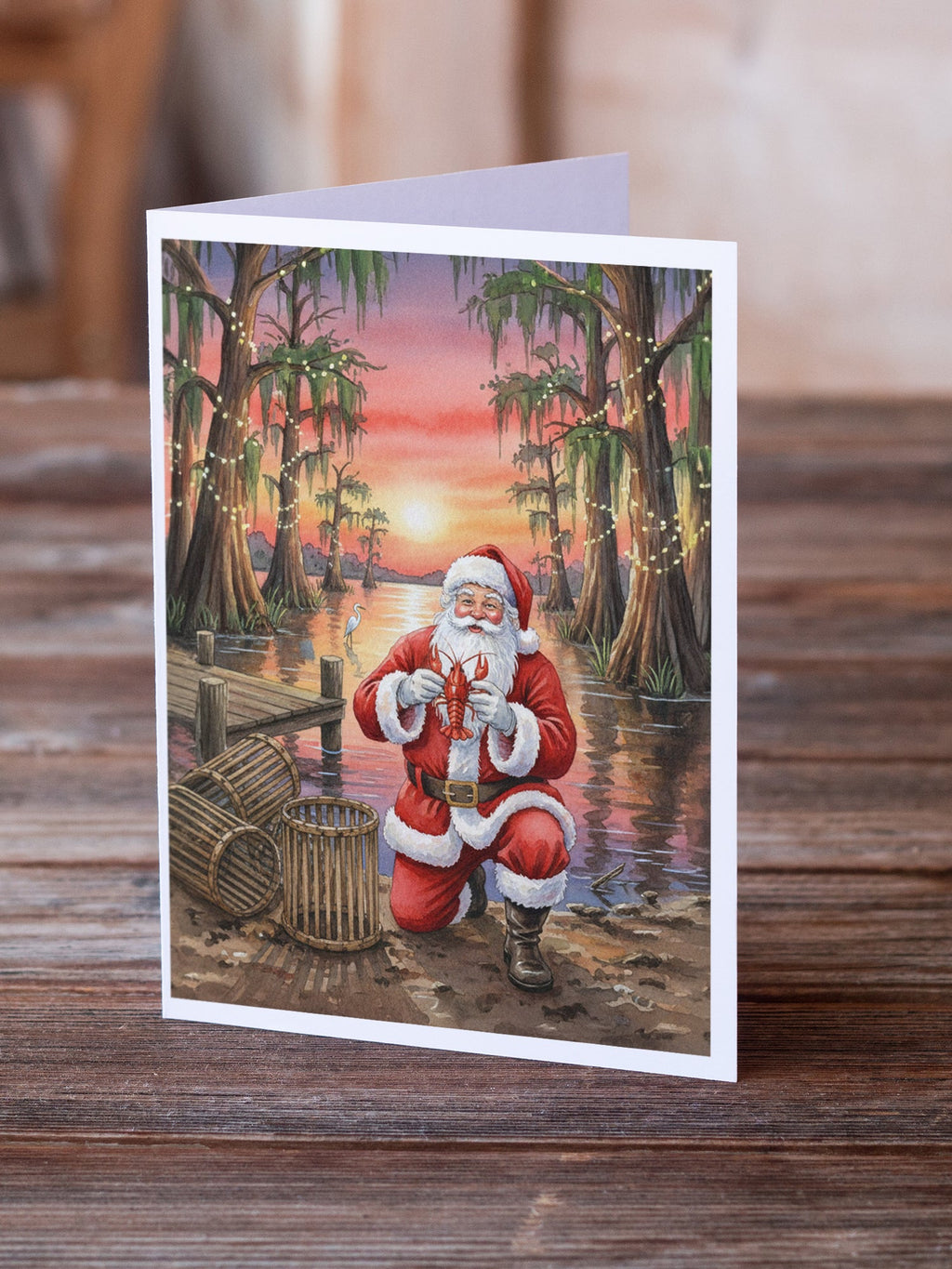 Cajun Santa Claus with Crawfish Christmas Greeting Cards Pack of 8 Blank Cards with Envelopes Whimsical A7 Size 5x7