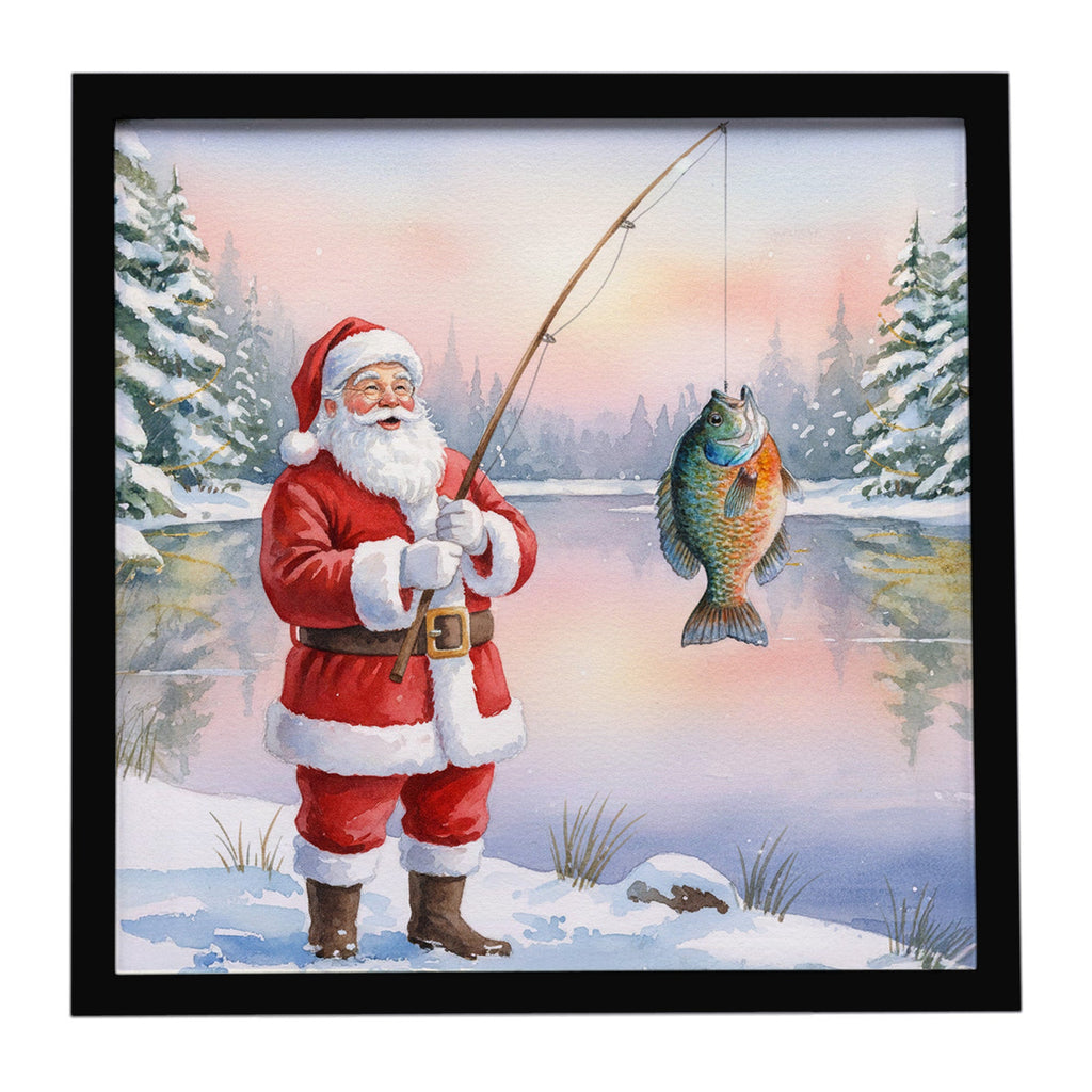 Fishing Santa Claus with Bluegill Christmas Framed Metal Print Bathroom, Kitchen, Office, Home Decor Wall Art Ready to Hang, Square, 8X8