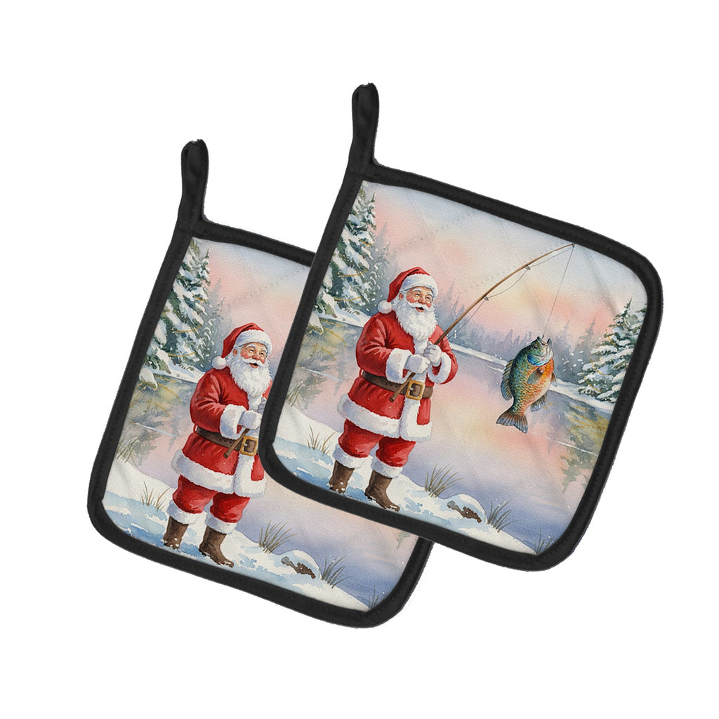 Fishing Santa Claus with Bluegill Christmas Pot Holder Set of 2 Heat Resistant Quilted Hot Pads 7.5 x 7.5 Inch, Insulated Kitchen Trivets for Cooking & Baking