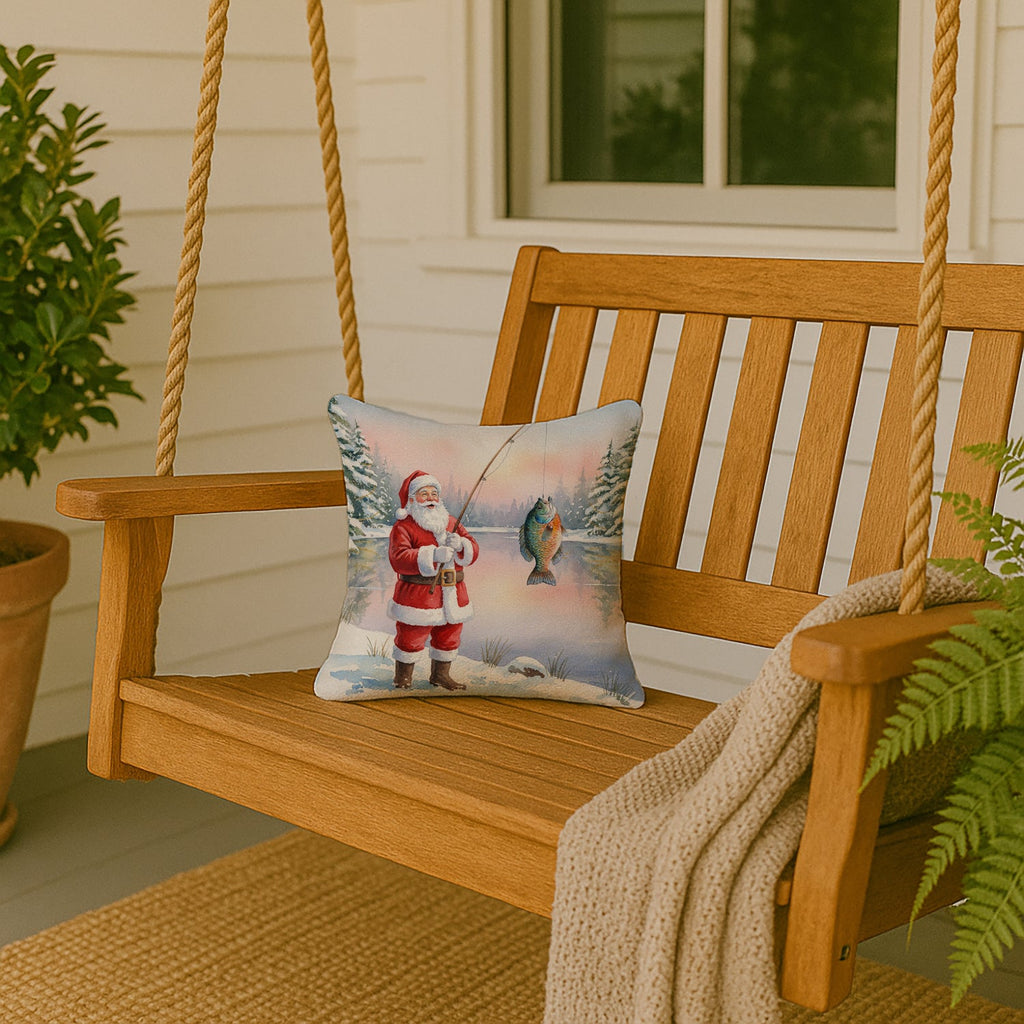 Fishing Santa Claus with Bluegill Christmas Decorative Throw Pillow 14x14 Indoor Outdoor Accent Cushion, Fabric Cover with Insert for Sofa, Bed, Porch & Living Room