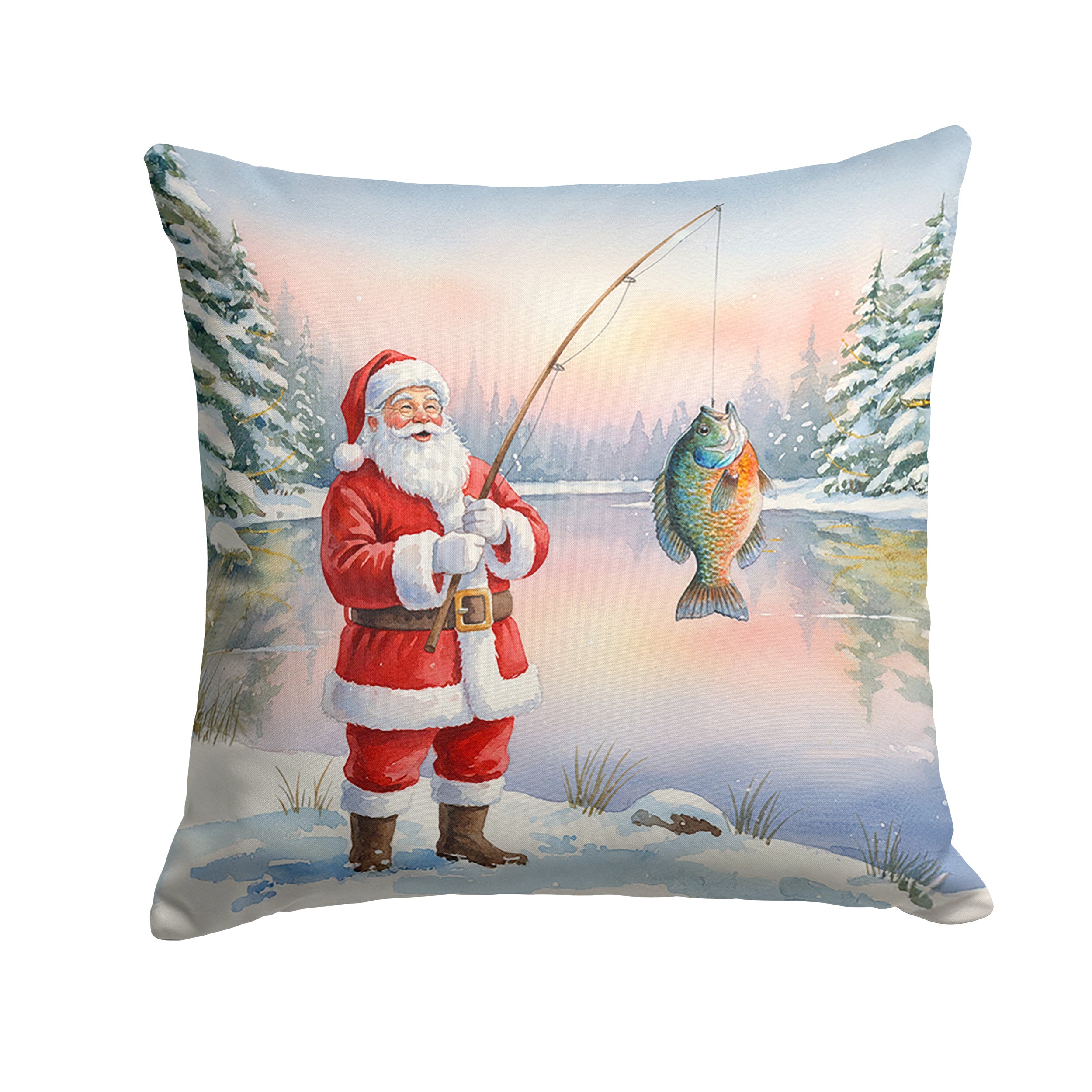 Fishing Santa Claus with Bluegill Christmas Decorative Throw Pillow 18x18 Indoor Outdoor Accent Cushion, Fabric Cover with Insert for Sofa, Bed, Porch & Living Room