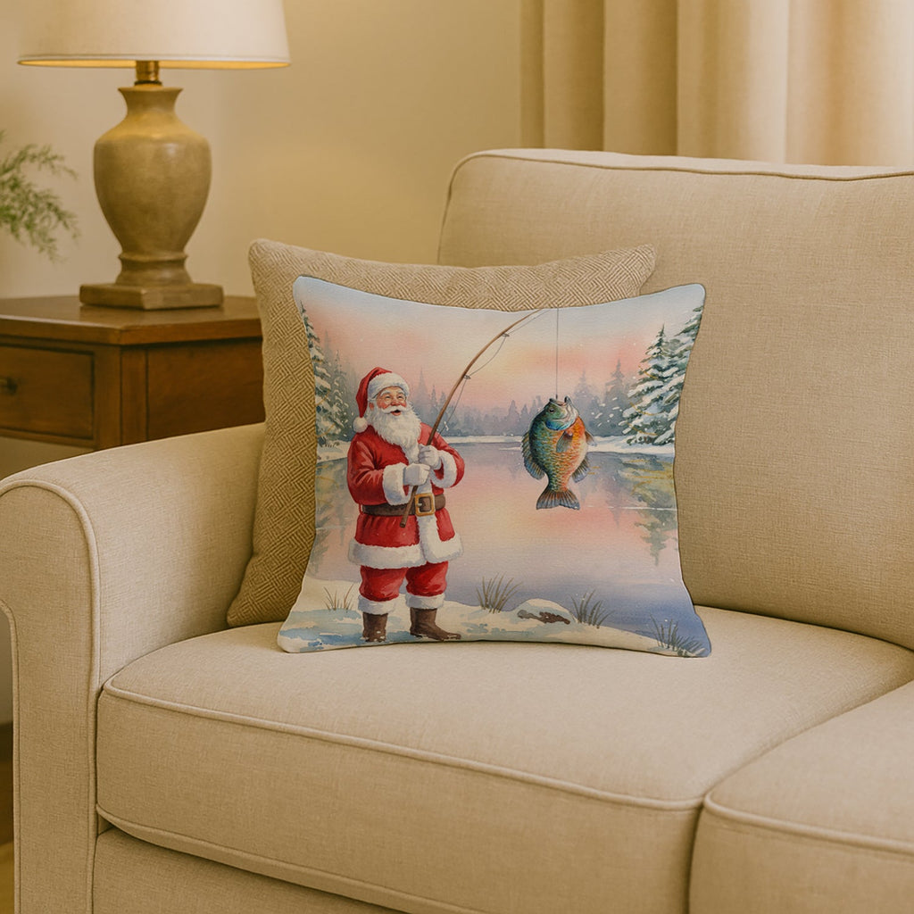 Fishing Santa Claus with Bluegill Christmas Decorative Throw Pillow 18x18 Indoor Outdoor Accent Cushion, Fabric Cover with Insert for Sofa, Bed, Porch & Living Room