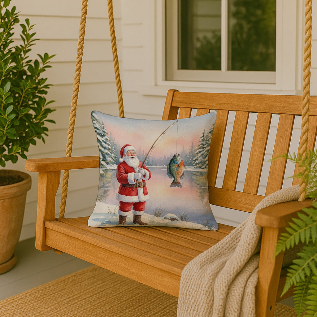 Fishing Santa Claus with Bluegill Christmas Decorative Throw Pillow 18x18 Indoor Outdoor Accent Cushion, Fabric Cover with Insert for Sofa, Bed, Porch & Living Room