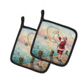 Fishing Santa Claus with Castnet Christmas Pot Holder Set of 2 Heat Resistant Quilted Hot Pads 7.5 x 7.5 Inch, Insulated Kitchen Trivets for Cooking & Baking