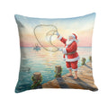 Fishing Santa Claus with Castnet Christmas Decorative Throw Pillow 14x14 Indoor Outdoor Accent Cushion, Fabric Cover with Insert for Sofa, Bed, Porch & Living Room