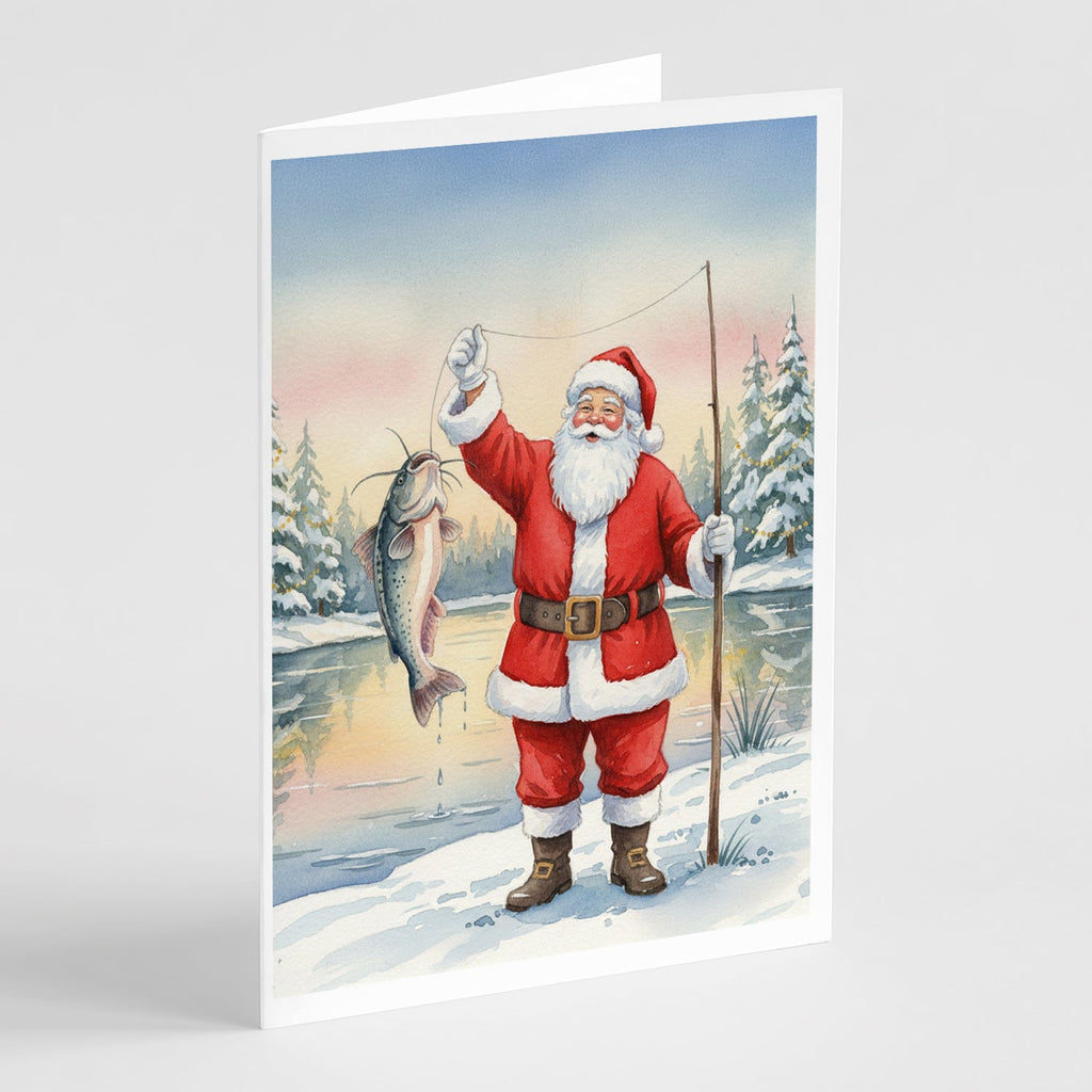 Fishing Santa Claus with Catfish Christmas Greeting Cards Pack of 8 Blank Cards with Envelopes Whimsical A7 Size 5x7