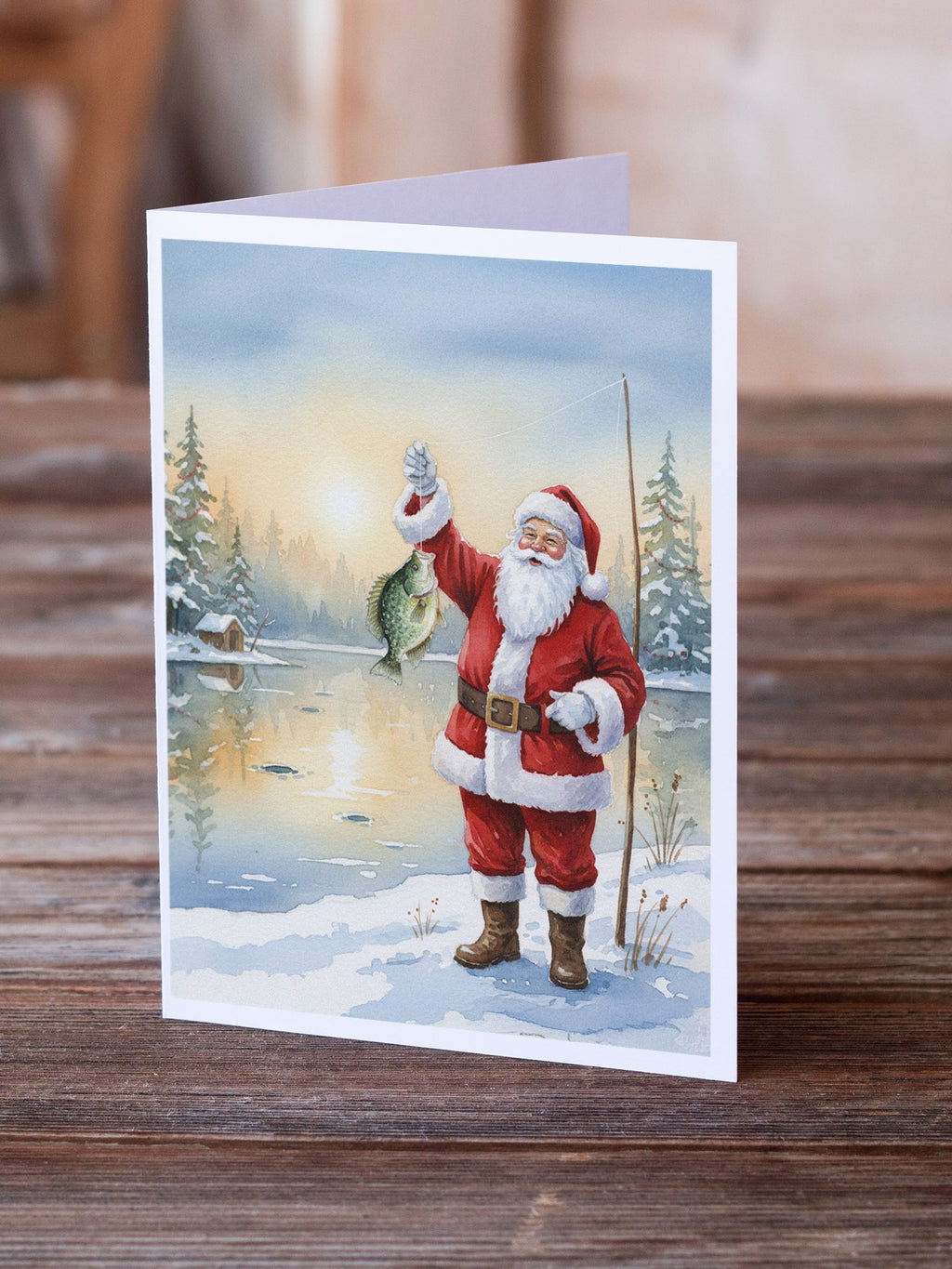 Fishing Santa Claus with Crappie Christmas Greeting Cards Pack of 8 Blank Cards with Envelopes Whimsical A7 Size 5x7