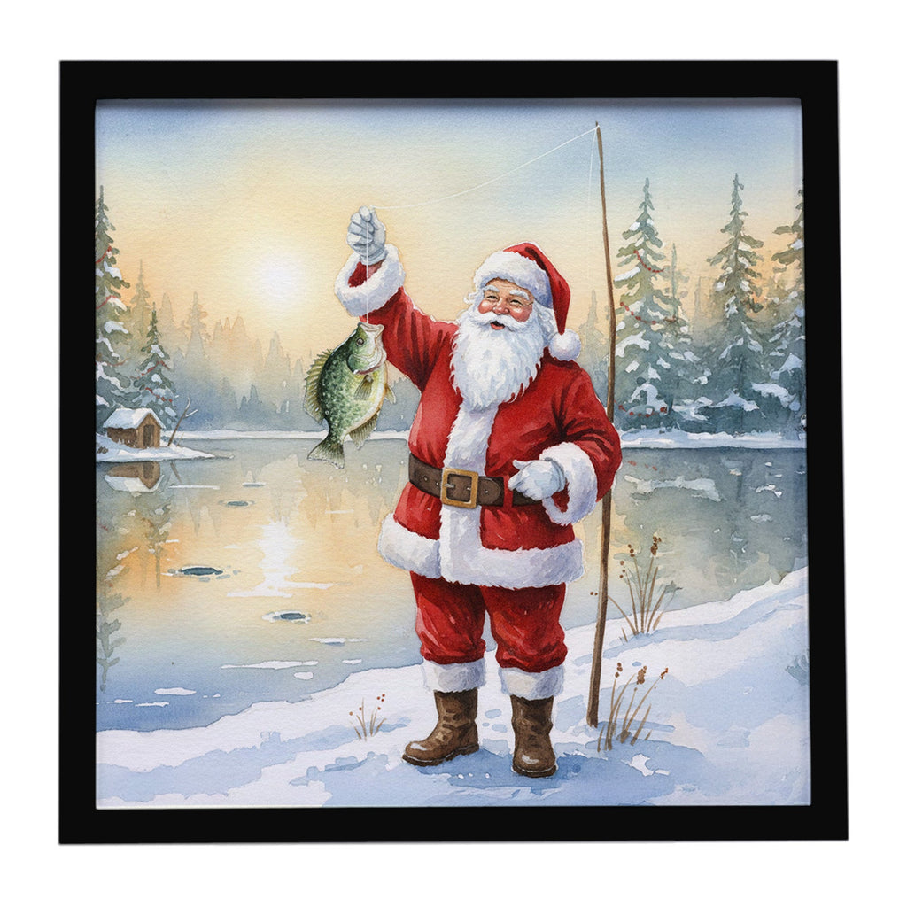 Fishing Santa Claus with Crappie Christmas Framed Metal Print Bathroom, Kitchen, Office, Home Decor Wall Art Ready to Hang, Square, 8X8