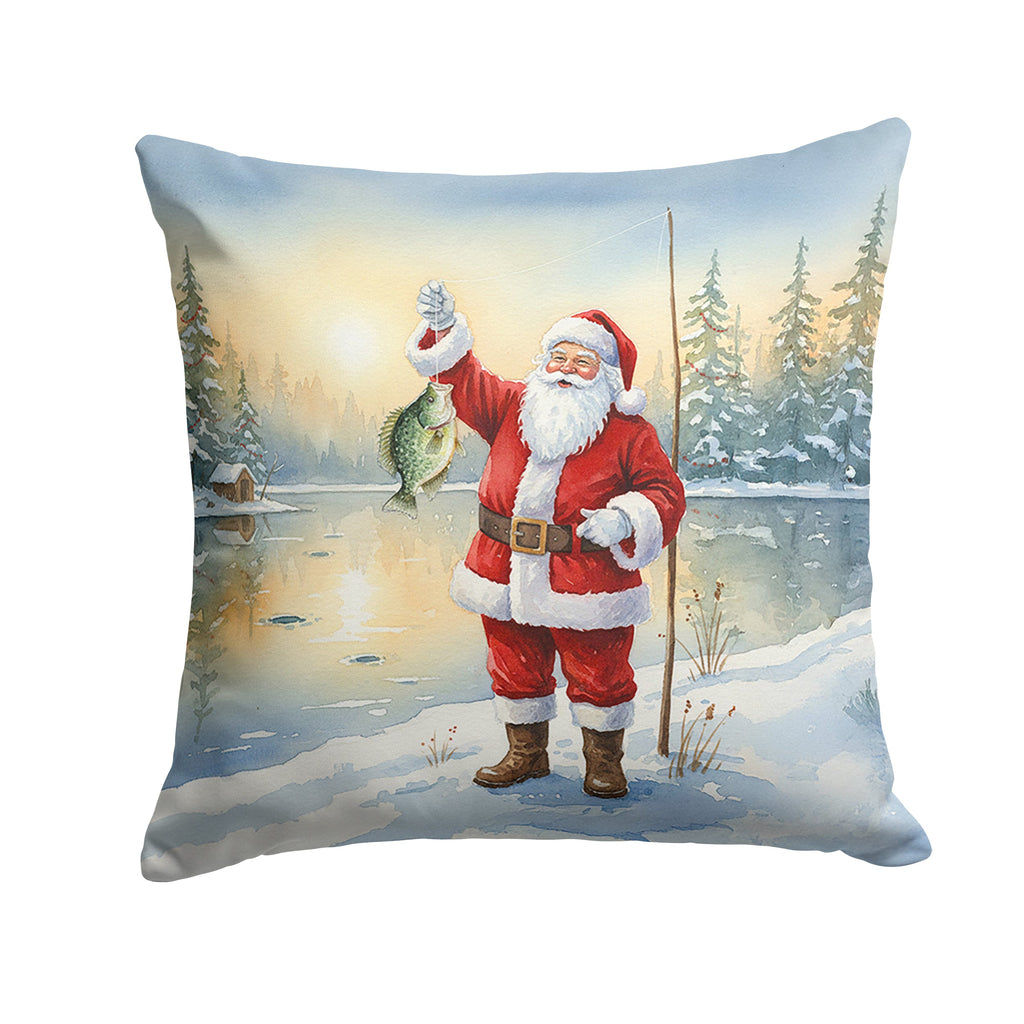 Fishing Santa Claus with Crappie Christmas Decorative Throw Pillow 14x14 Indoor Outdoor Accent Cushion, Fabric Cover with Insert for Sofa, Bed, Porch & Living Room