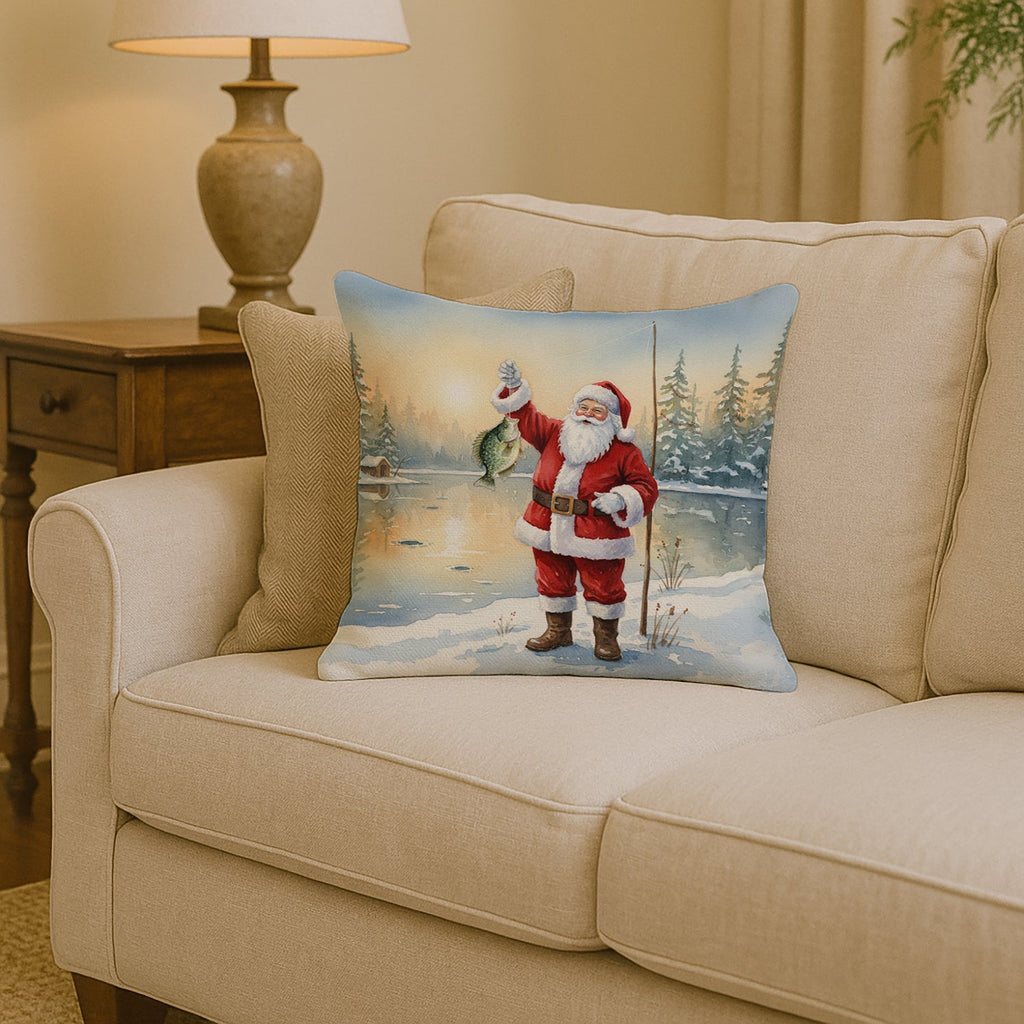 Fishing Santa Claus with Crappie Christmas Decorative Throw Pillow 14x14 Indoor Outdoor Accent Cushion, Fabric Cover with Insert for Sofa, Bed, Porch & Living Room