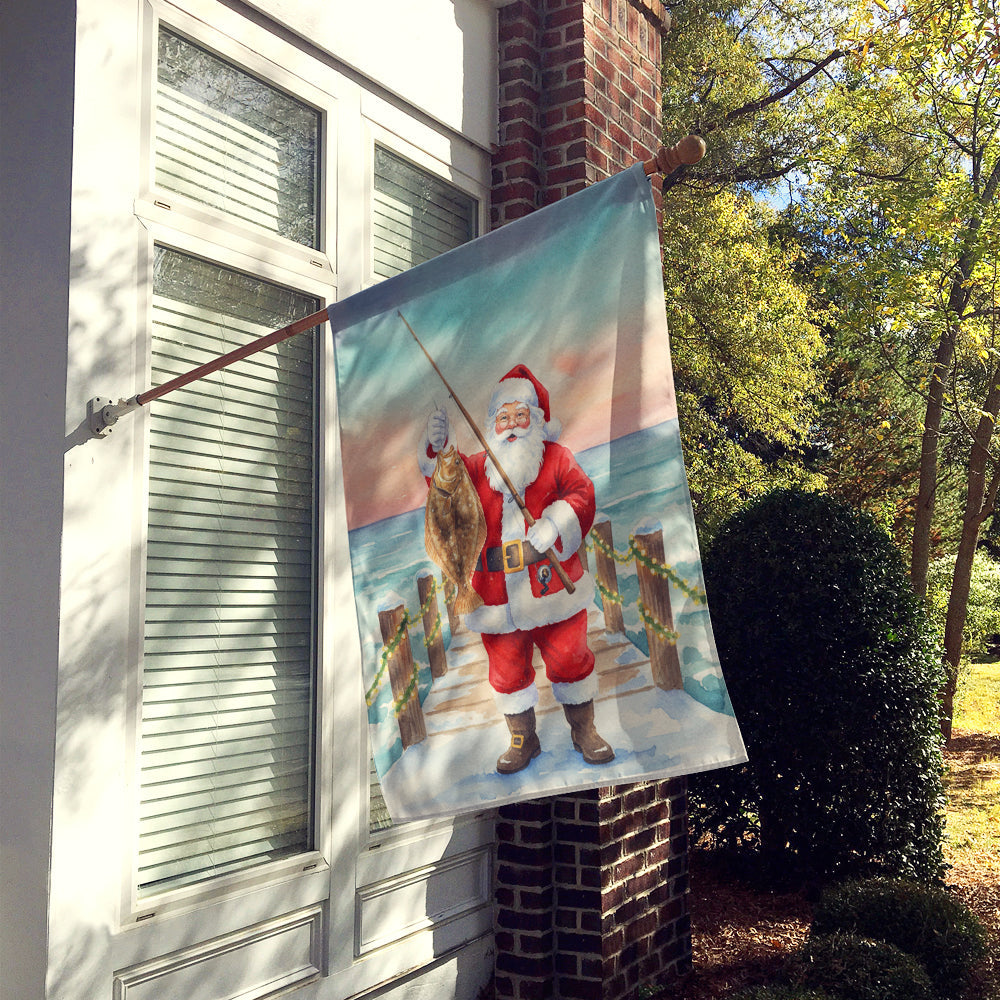 Fishing Santa Claus with Flounder Christmas House Flag 28x40 Porch Sleeve Pole Decorative Outside Yard Banner Artwork Wall Hanging, Polyester
