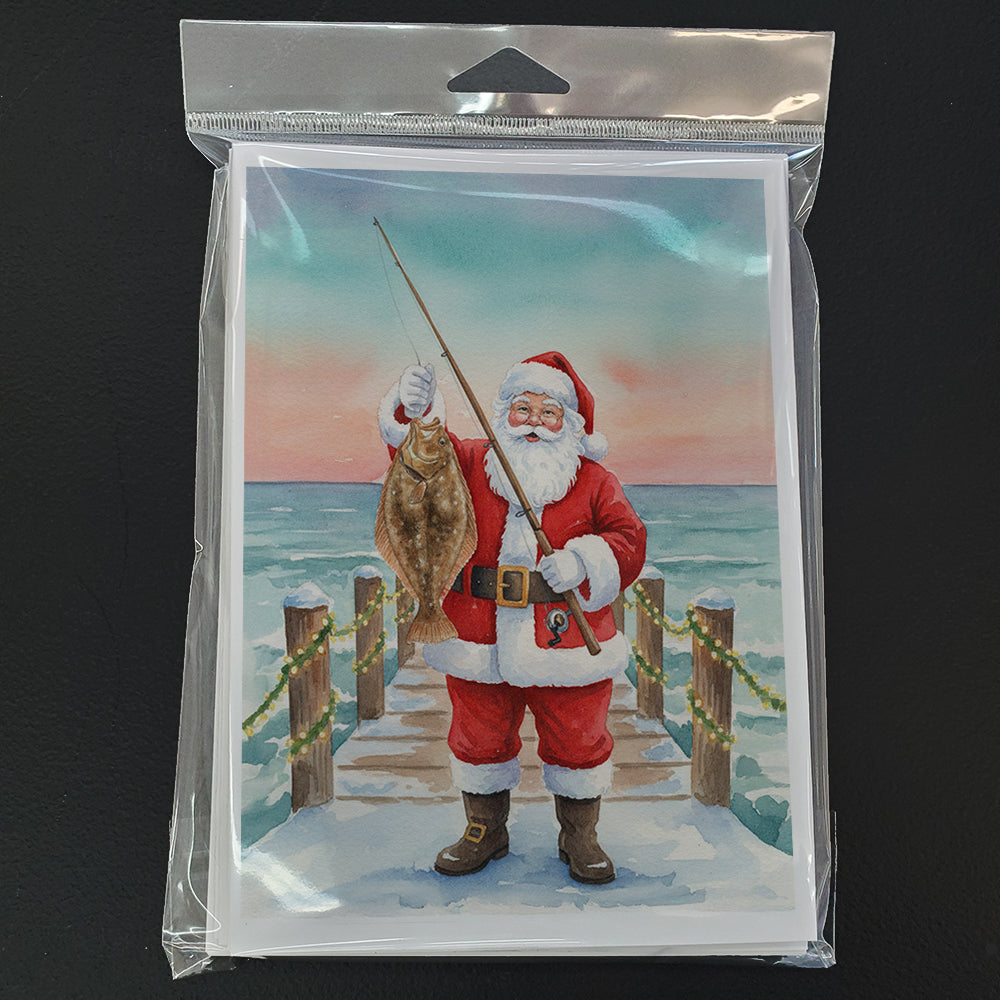 Fishing Santa Claus with Flounder Christmas Greeting Cards Pack of 8 Blank Cards with Envelopes Whimsical A7 Size 5x7