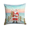 Fishing Santa Claus with Flounder Christmas Decorative Throw Pillow 18x18 Indoor Outdoor Accent Cushion, Fabric Cover with Insert for Sofa, Bed, Porch & Living Room