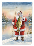 Fishing Santa Claus with Largemouth Bass Christmas House Flag 28x40 Porch Sleeve Pole Decorative Outside Yard Banner Artwork Wall Hanging, Polyester
