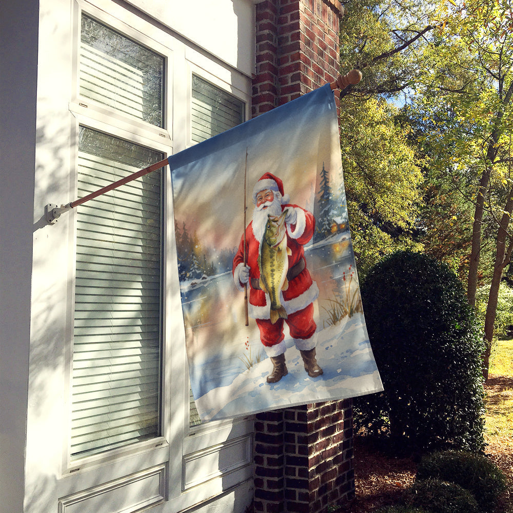 Fishing Santa Claus with Largemouth Bass Christmas House Flag 28x40 Porch Sleeve Pole Decorative Outside Yard Banner Artwork Wall Hanging, Polyester