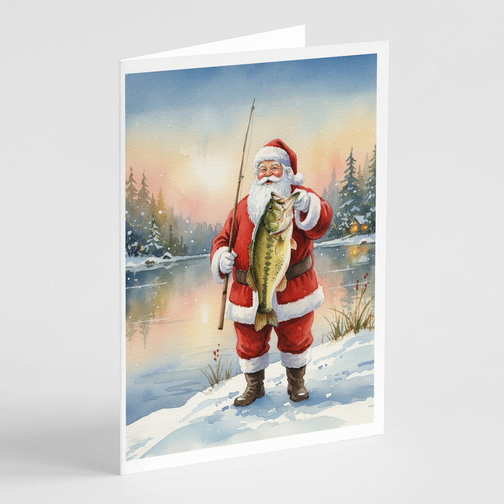 Fishing Santa Claus with Largemouth Bass Christmas Greeting Cards Pack of 8 Blank Cards with Envelopes Whimsical A7 Size 5x7
