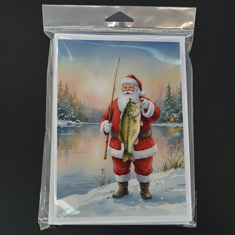 Fishing Santa Claus with Largemouth Bass Christmas Greeting Cards Pack of 8 Blank Cards with Envelopes Whimsical A7 Size 5x7