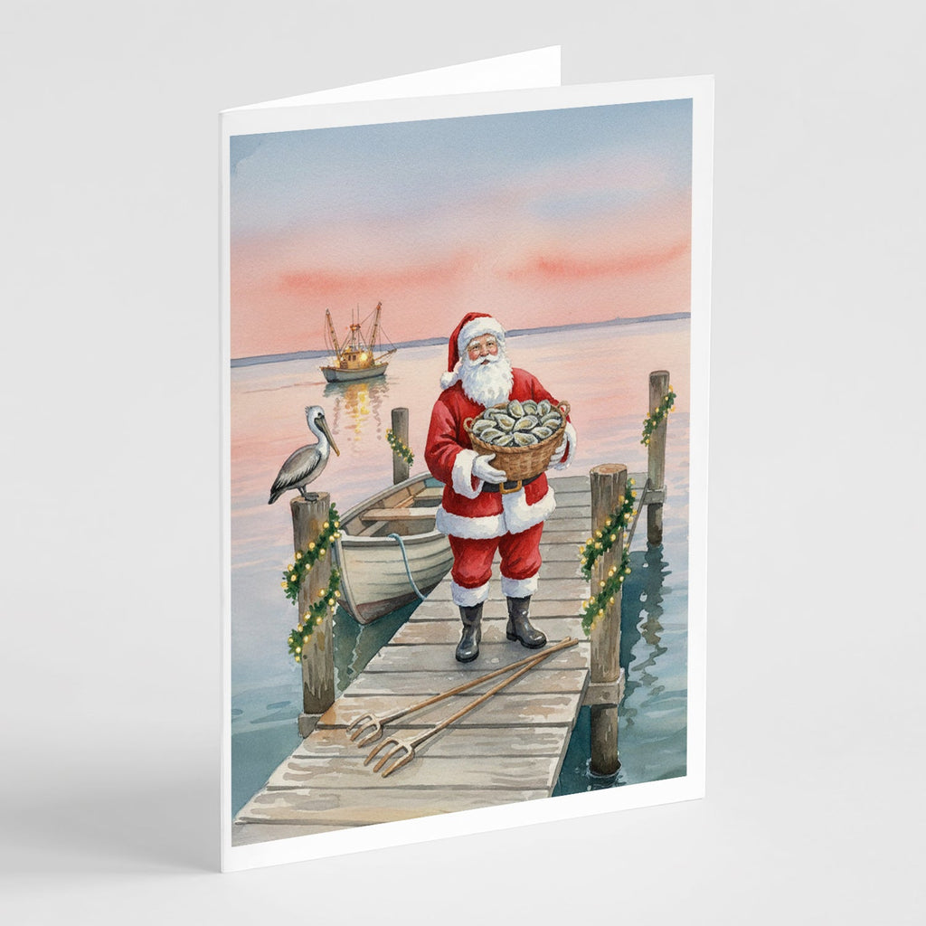 Fishing Santa Claus with Oysters Christmas Greeting Cards Pack of 8 Blank Cards with Envelopes Whimsical A7 Size 5x7