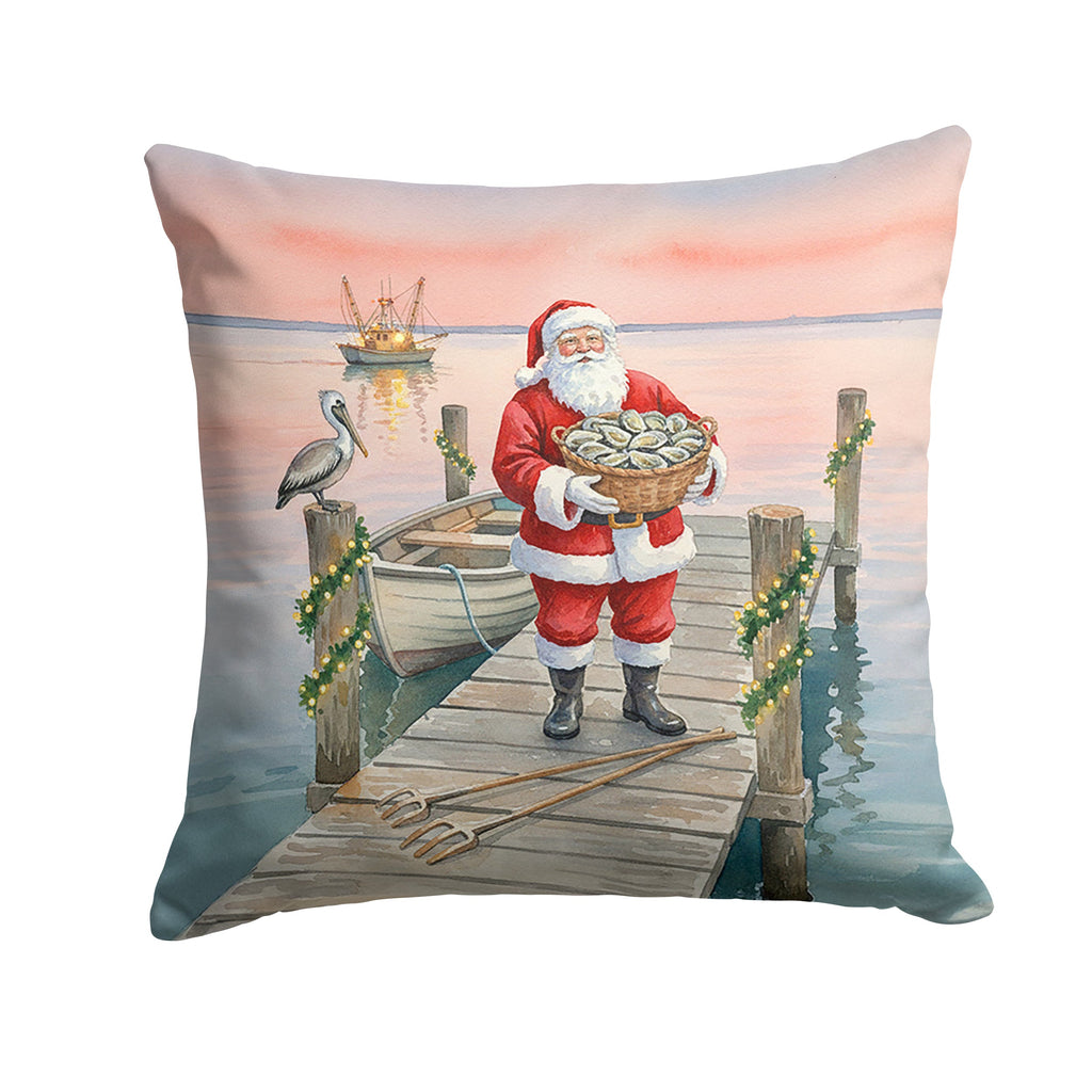 Fishing Santa Claus with Oysters Christmas Decorative Throw Pillow 14x14 Indoor Outdoor Accent Cushion, Fabric Cover with Insert for Sofa, Bed, Porch & Living Room